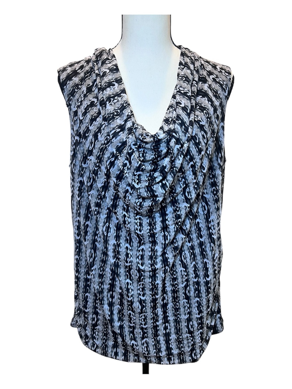 Dana Buchman Black & White Draped Cowl Neck Sleeveless Top